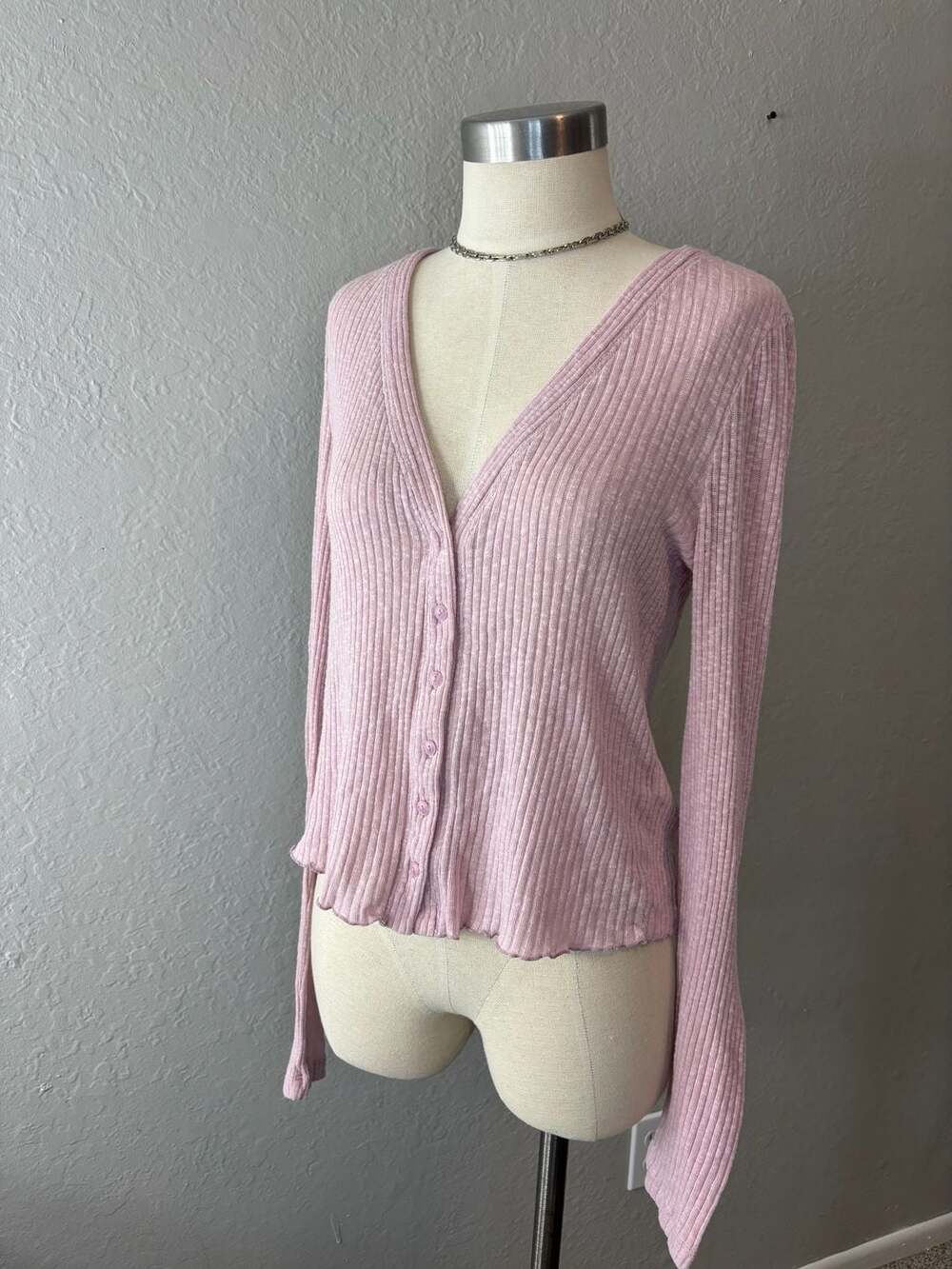 BP. Nordstrom Ribbed Long Sleeve Lettuce Edge Cardigan